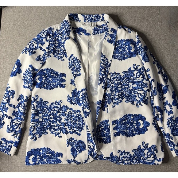 Kim Rogers Jackets & Blazers - Kim Rogers Women's Open Front Blazer Jacket Size Large Blue And White Floral